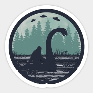 Bigfoot Riding Loch Ness Monster Sticker